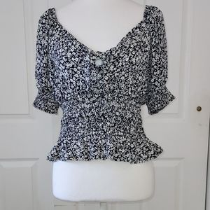 Sienna Sky Black and White Floral Shirt Medium
